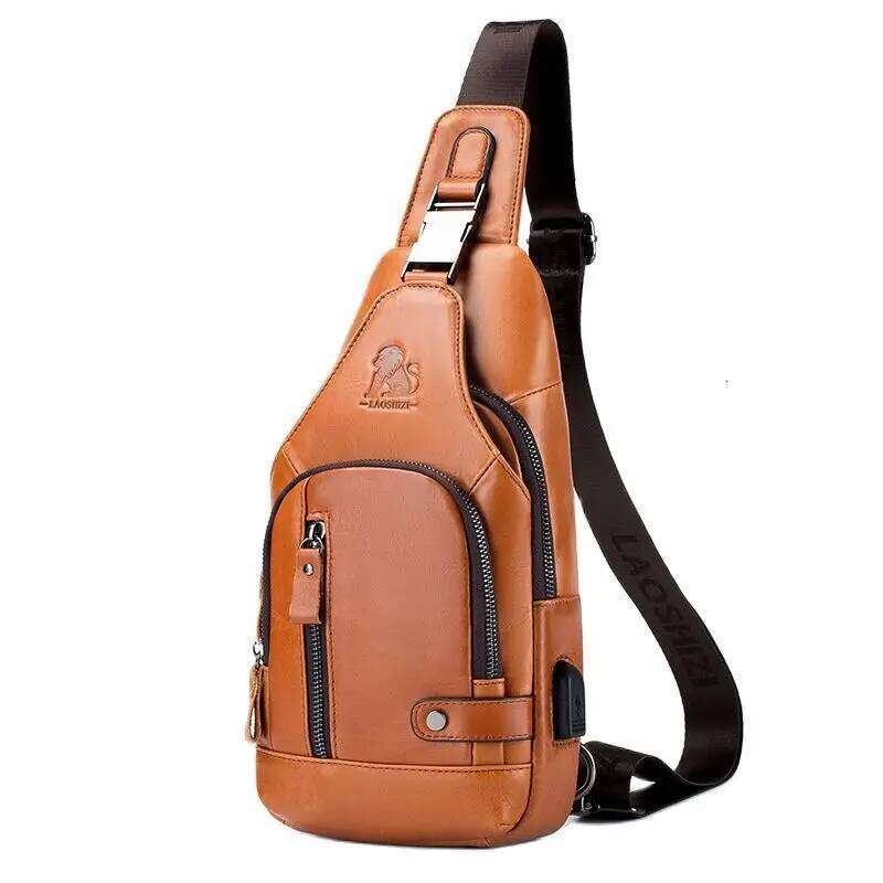 New 100% Genuine Leather Chest Bag Fashion Style Casual Crossbody Bags With USB Large Capacity Men's shoulder bag