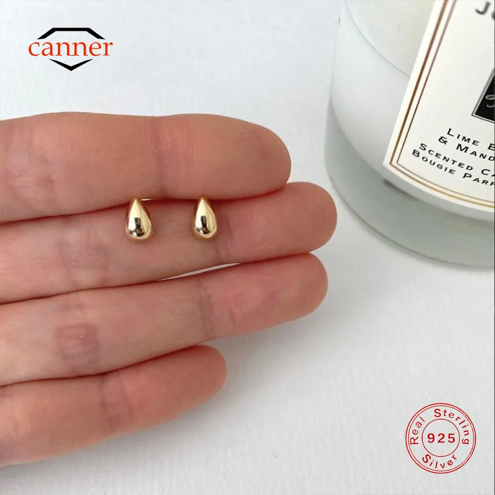 Canner 925 Sterling Silver Smooth Water Drop Simple Stud Earrings For Women 18K Gold Ins Minimalism Earrings Fine Jewelry Gift 250708