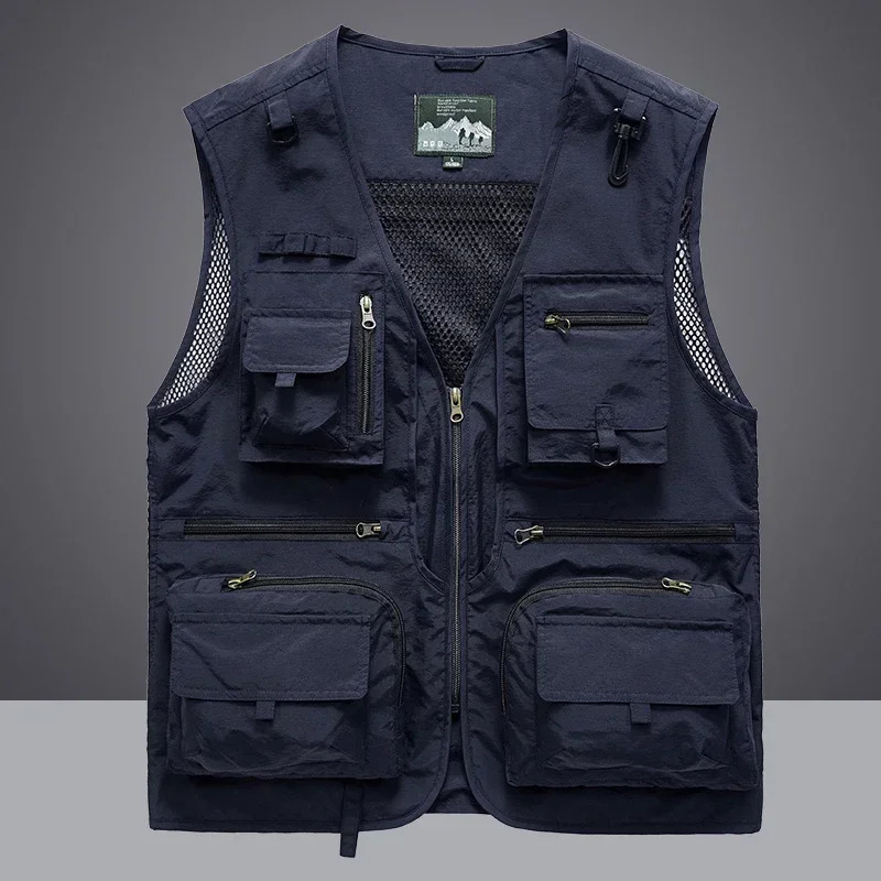 Mens Work Vest Summer Solid Colour Multi-pocket Casual Loose Outdoor Fishing Pography Coat Mens Sleeveless Jacket 250710