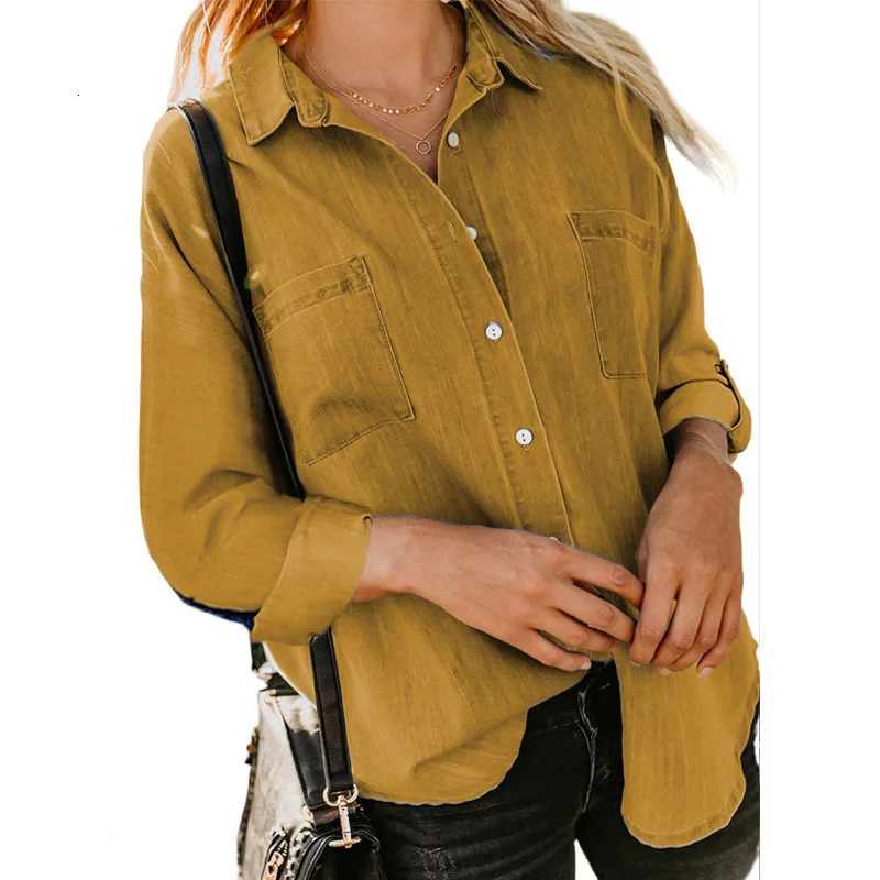 2023 Womens Denim Shirt Spring and Autumn Loose Double Pocket Long Sleeve Joker Casual Coat for Women 250704