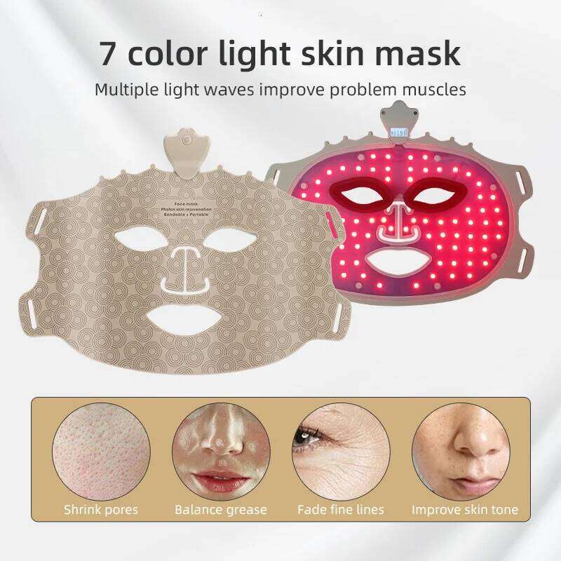 Silicone Facial Neck Portable 7 Colors Led Red Light Photon Therapy Skin Care Face Mask