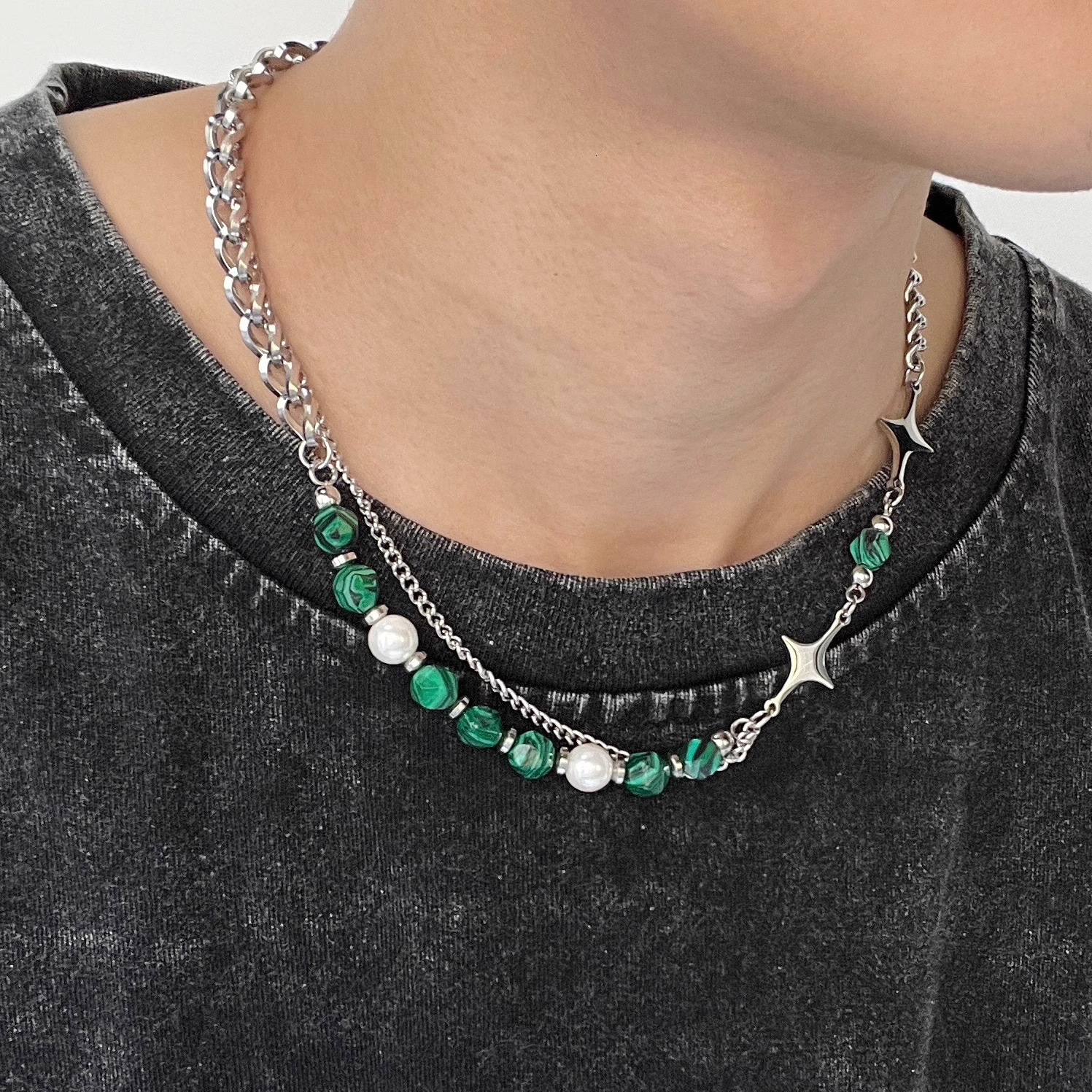 Luxury Jewelry Designer Jewelry Niche High-end Necklace For Men And Women, INS Hip-hop Natural Stone Splicing Star Design Clavicle Chain, Men's N