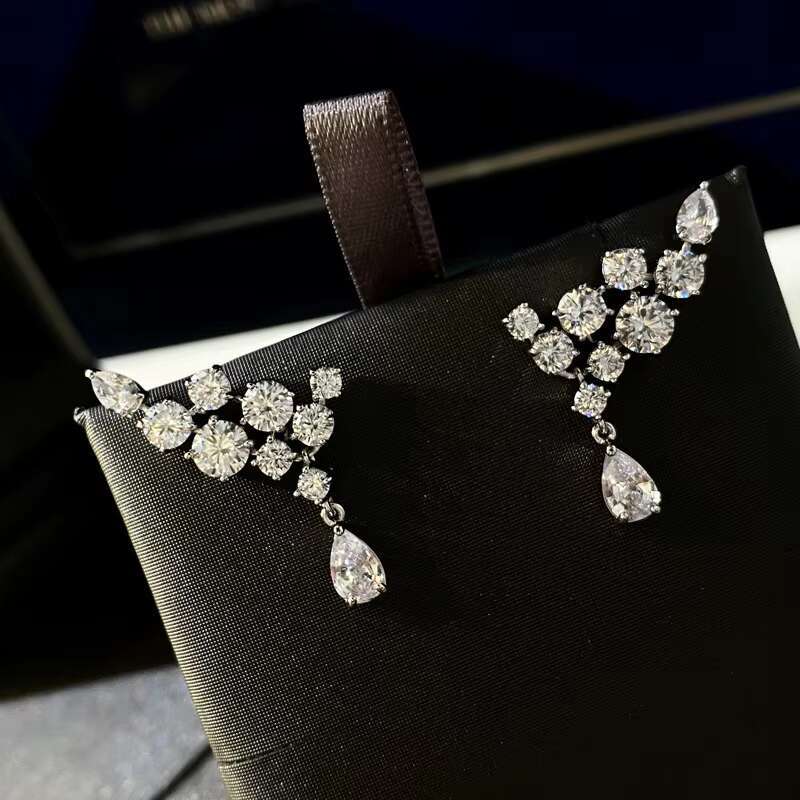 Angel Wing Feather 925 Silver Plated Zircon Diamond Engagement Wedding Cc Drop Stud Earrings for Women