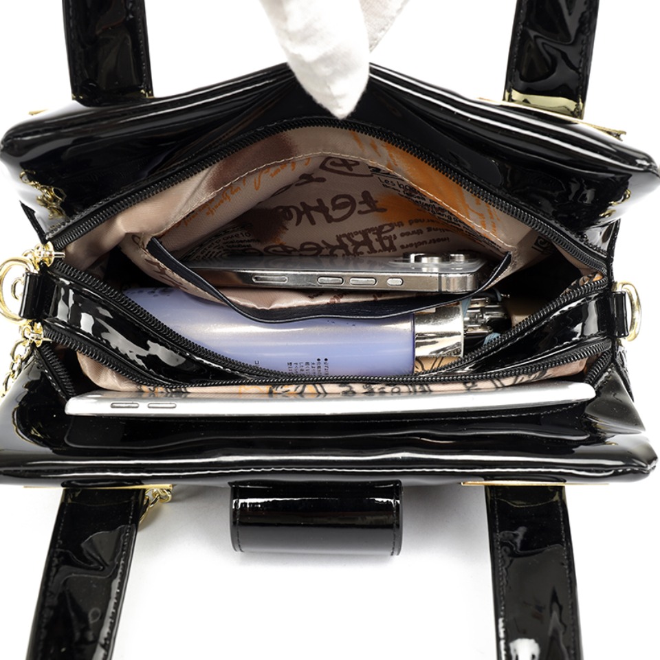 Fashion Elegant Madam Handbag Crocodile Pattern with Lattice Luxury Women Shoulder Tote Bag Two Layers Ladies Bag Big Belt Sac