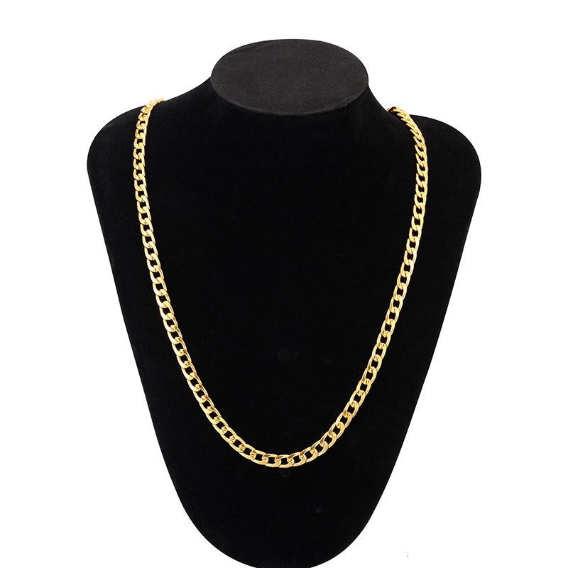 Luxury Jewelry Designer Jewelry Cross-border Jewelry European And American Fashion New Gold Necklace Chain Imitation Gold Men's 6MM Side Necklace