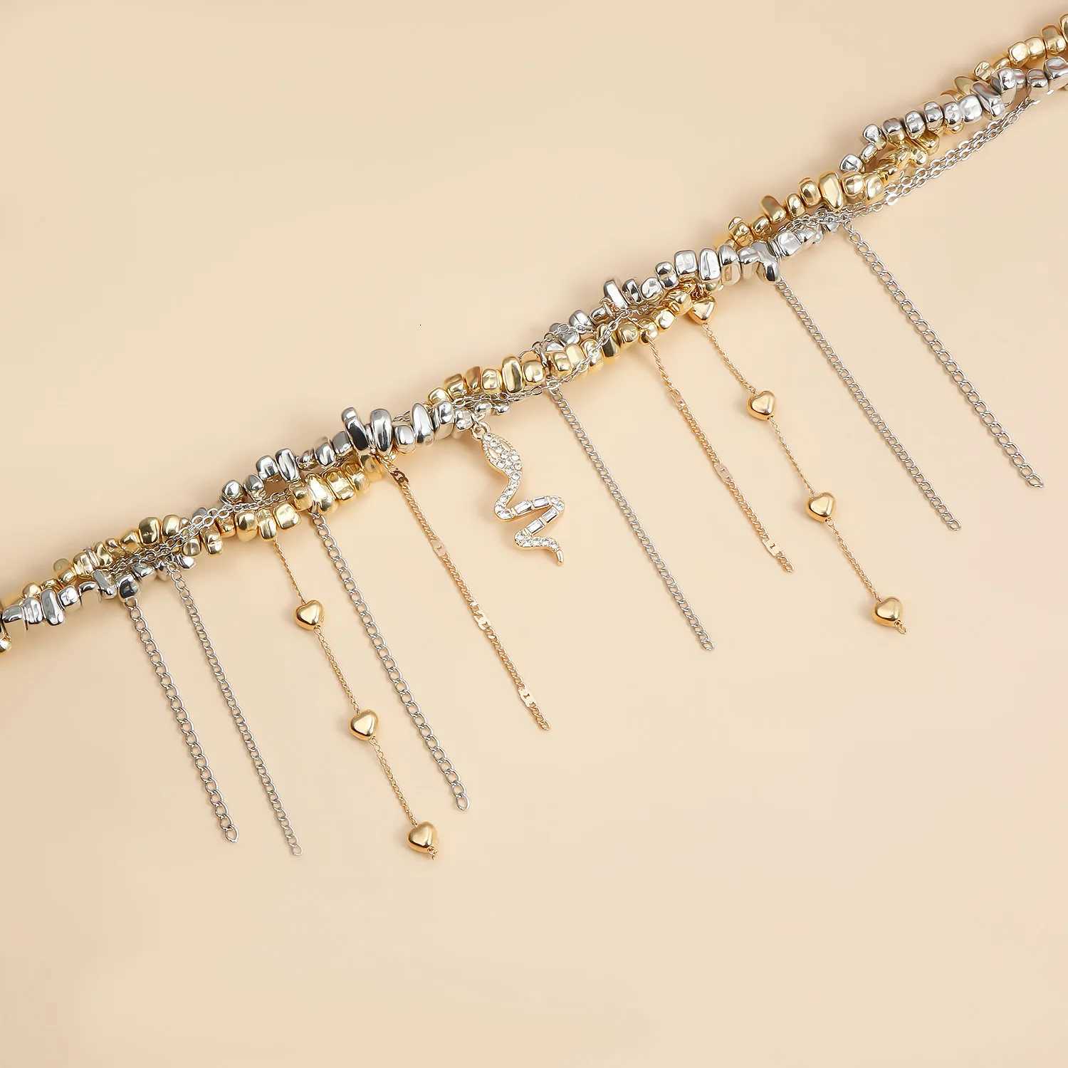 New Fashion Trend Accessories Irregular Hand-beaded Love Fringe Serpentine Pendant Mix Necklace Stainless Steel Jewelry W250712