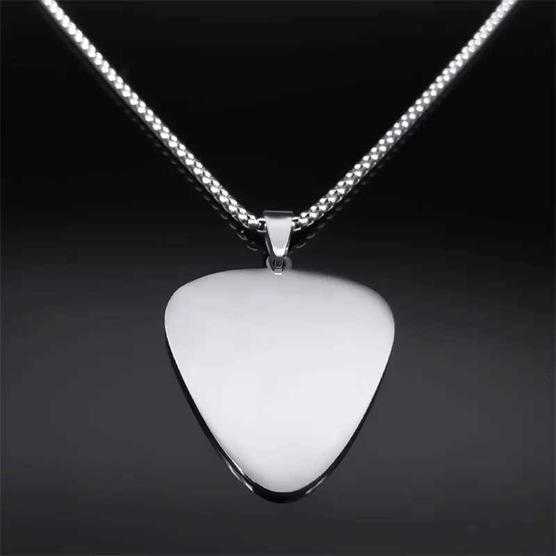 Rock Music Note Guitar Pick Necklace for Women Men Silver Color Stainless Steel Musical Symbol Chain Necklaces colares N7957S06 W250712