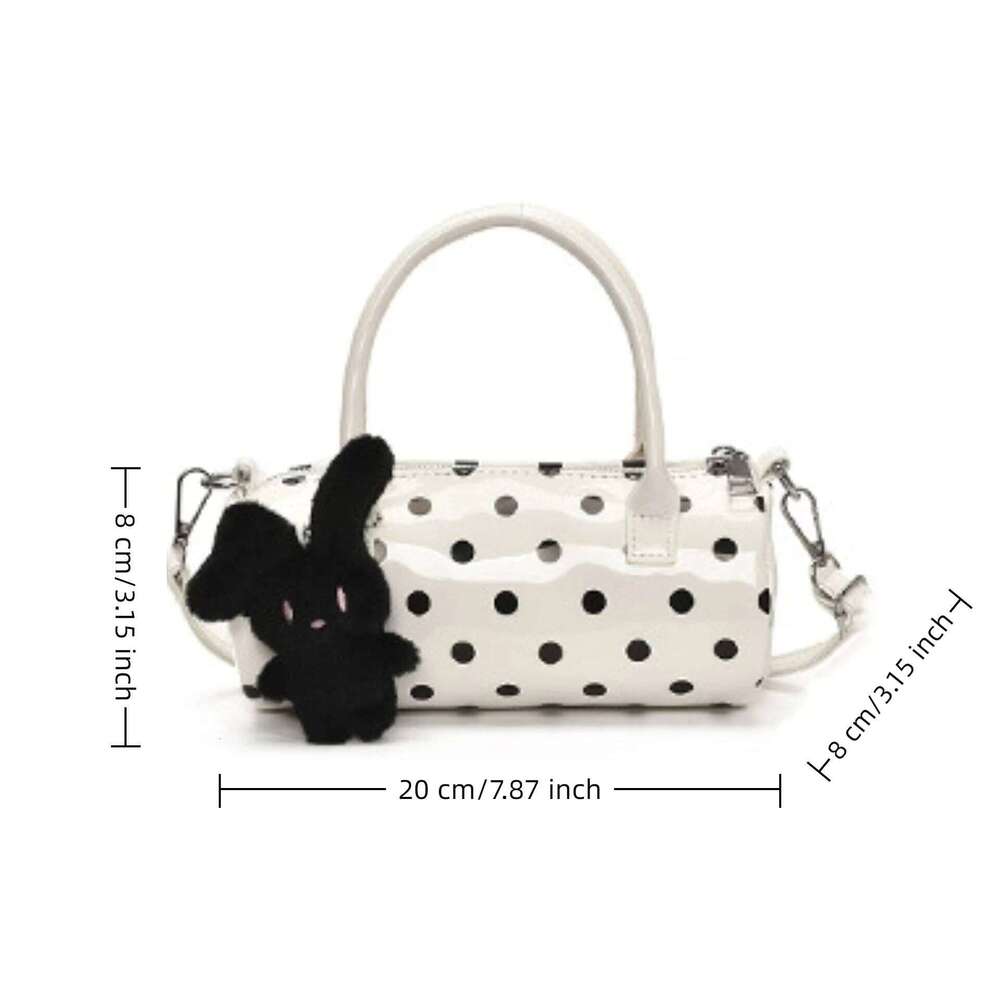 2025 New Cute Polka Dot Hand-Held Cylinder Fashionable High-End Shoulder Niche Design Commuting Crossbody Boston Bag
