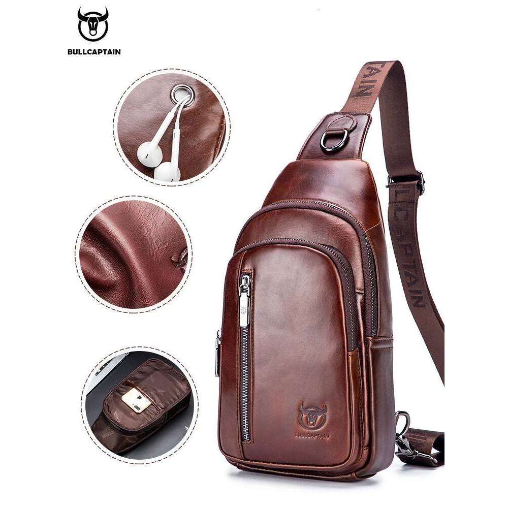 BULLCAPTAIN Genuine Leather Fashion Leisure Multifunctional Crossbody Music Men's Chest Bag
