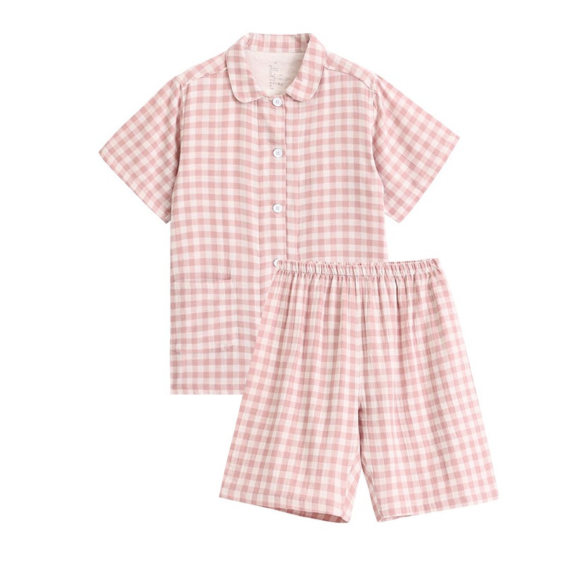 B968-Cotton double-layer yarn short-sleeved shorts pajamas women's spring and summer Japanese style no side seams pure cotton home clothes thin s