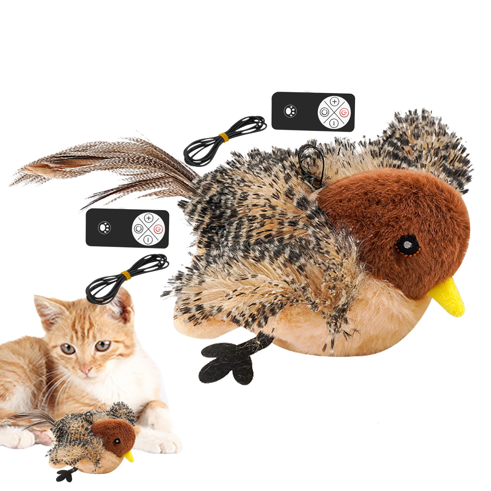 Remote Control Simulated Chirping Bird Toy Plush Chirping Cat Toy Interactive Bird Cat Feather Toy Melodys Chaser For Kitten 250708