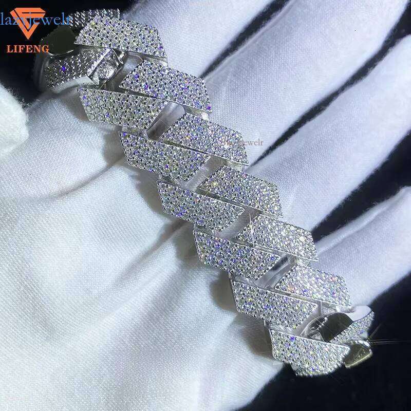Lifeng Jewelry 20mm 4rows VVS Moissanite k Bracelet Sterg SIer Dia Hiphop Cuban Chain for Men