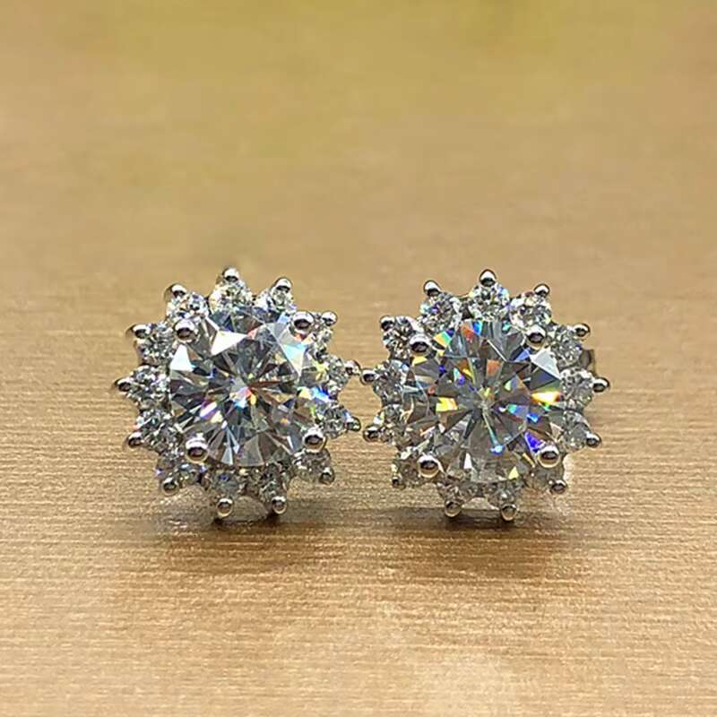 Luxury Sparkling Cubic Zirconia Silver Plated Bridal Earrings Delicate Women Wedding Flower Design Stud Earring for Women