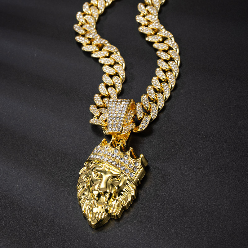 Luxury Jewelry Designer Jewelry European And American Cross-border Hot-selling Long Necklace Chain Crown Lion Head Pendant Hip-hop Trendy Men's