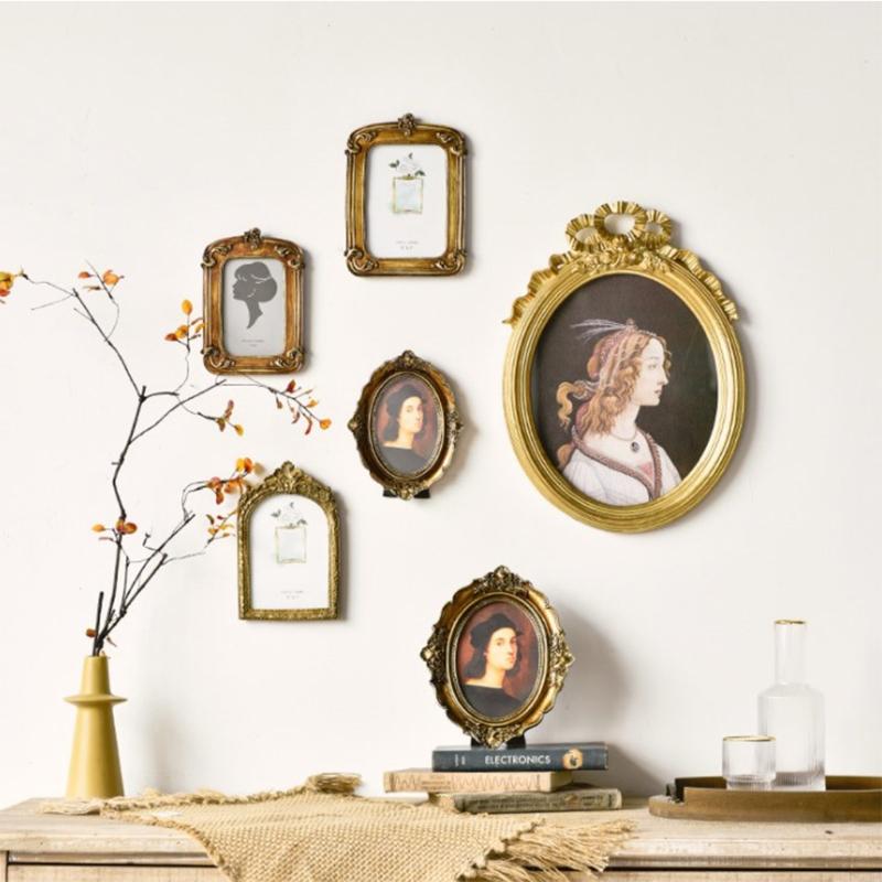 J6BA Retro Photo Resin Golden Home Desktop Table Wall Picture Frame H260306