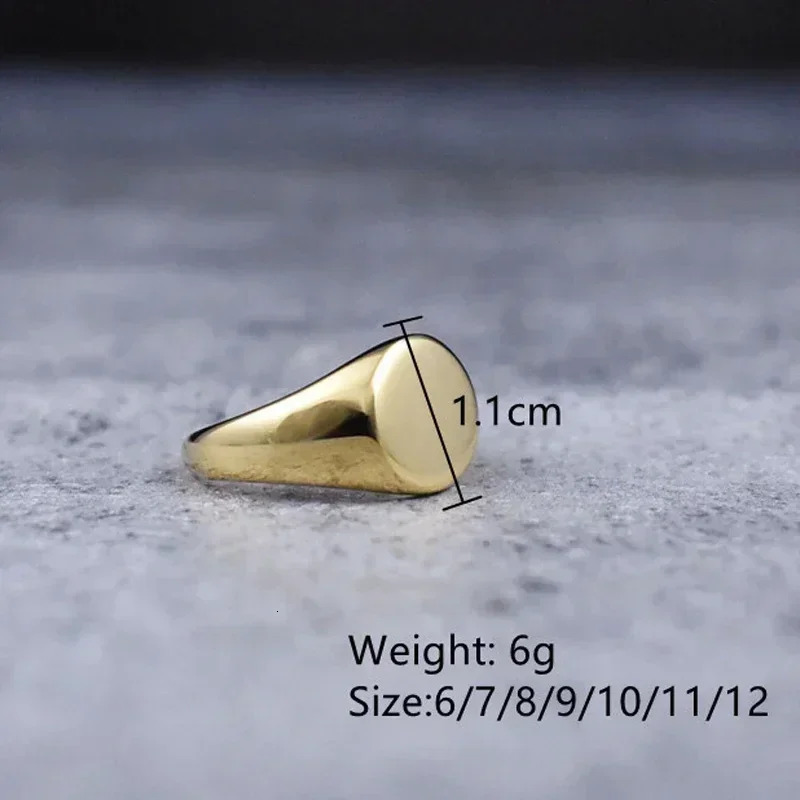 Mens Flat-Top Signet Ring for Men Jewelry Stainless Steel Vintage High Polished Gold Color Round Male Jewellery Jewels 250708