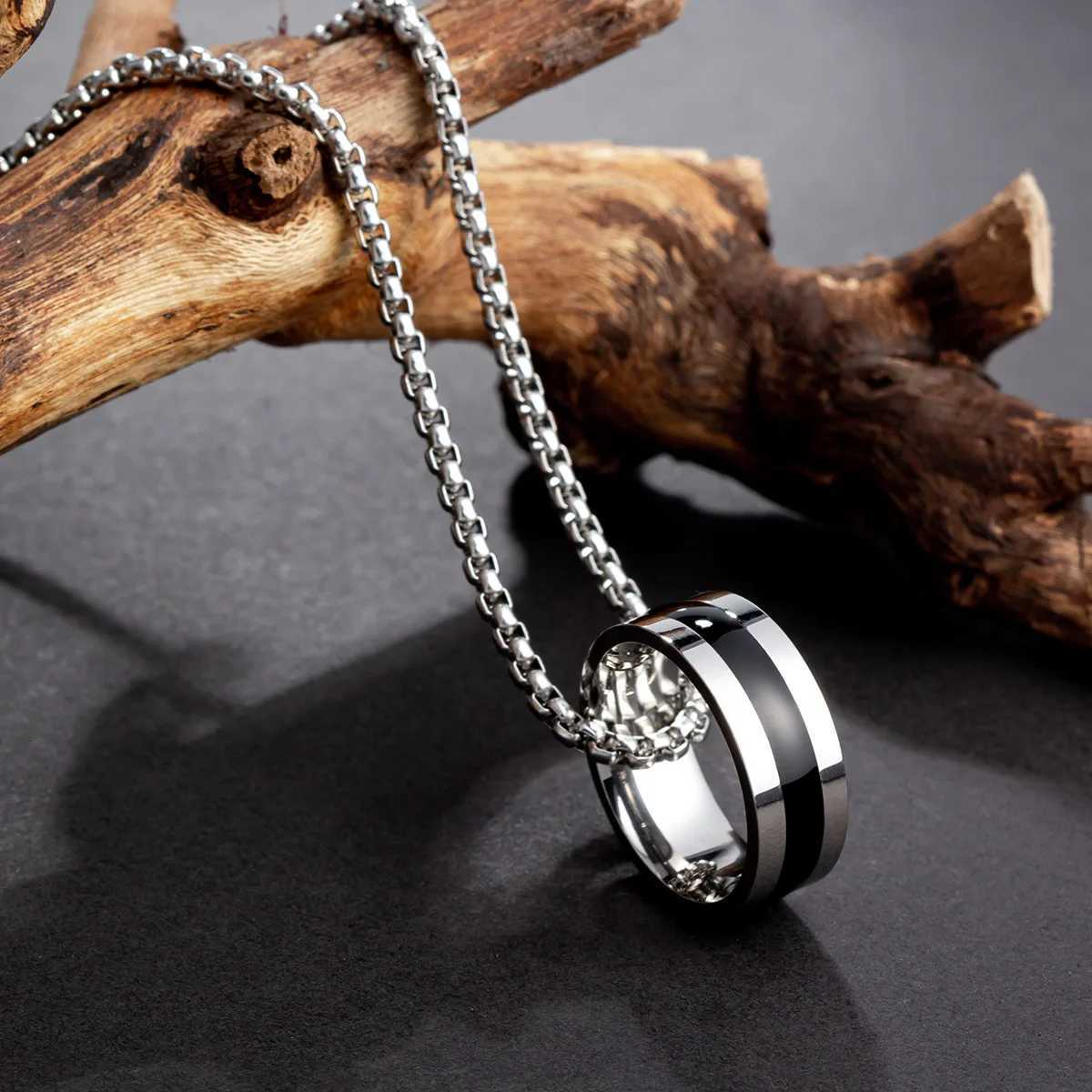 1pc Stainless Steel Rings Pendant Necklace Long Sweater Chain Punk Hip Hop Jewelry Accessories for Boys W250712