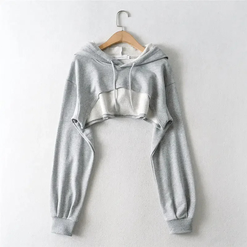 Hoodie Female Personality Irregular Crop Ultra Short Style Long Sleeve Top Drop Sweatshirt Y2k Clothes 250707