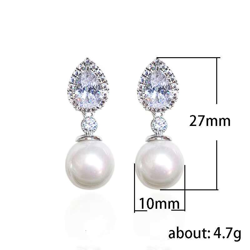 Elegant Bride Pendant Pear Cut Earrings Wedding Engagement Cubic Zirconia Silver Color Pearl Earrings for Women