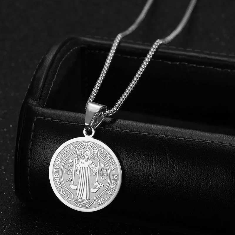 316L Stainless Steel Saint Benedict Pendant Necklace For Men Religious Medal Accessories W250712