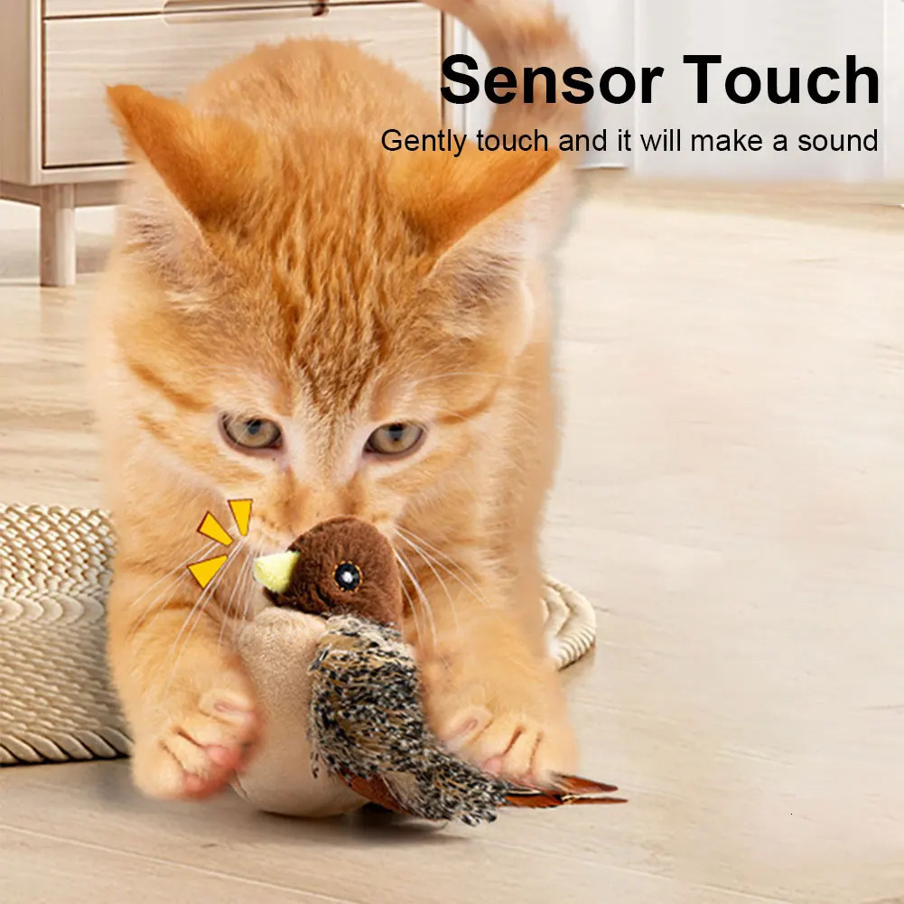 Interactive Cat Toys Flapping Bird Cat Toy Flying Wings Sparrow Catnip Toys Vivid Chirping Simulation Bird Interactive Cat Toy 250708