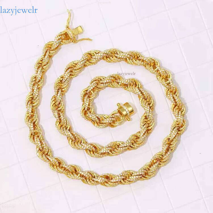 Hot Sale Hand Make VVS Moissanite Dia GRA Certificate 8mm Gold Plated Solid Sier Rope Cuban Link Chain