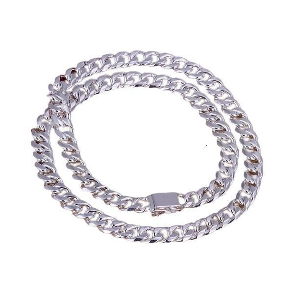 Luxury Jewelry Designer Jewelry Cross-border TEMU Hot Sale 925 Silver Plated Jewelry Men's 10MM Side Square Buckle Fashion Silver Necklace Chain