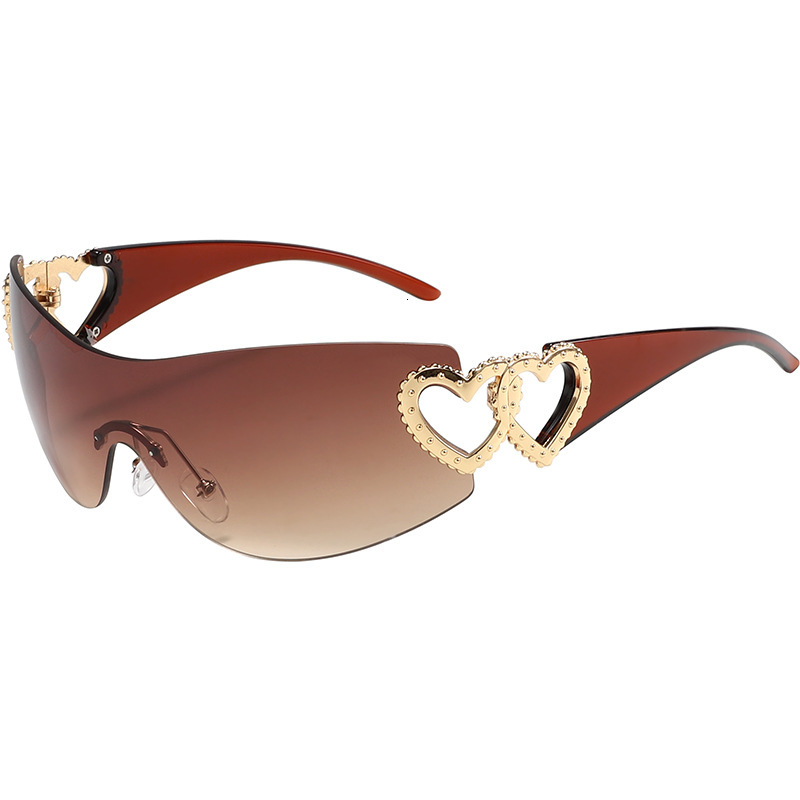 Designer's luxury glasses Fashion New Style Rhinestone One-Piece Unisex European and American Sunglasses Hot Girl Same Style Y2K Sunshade Heart S