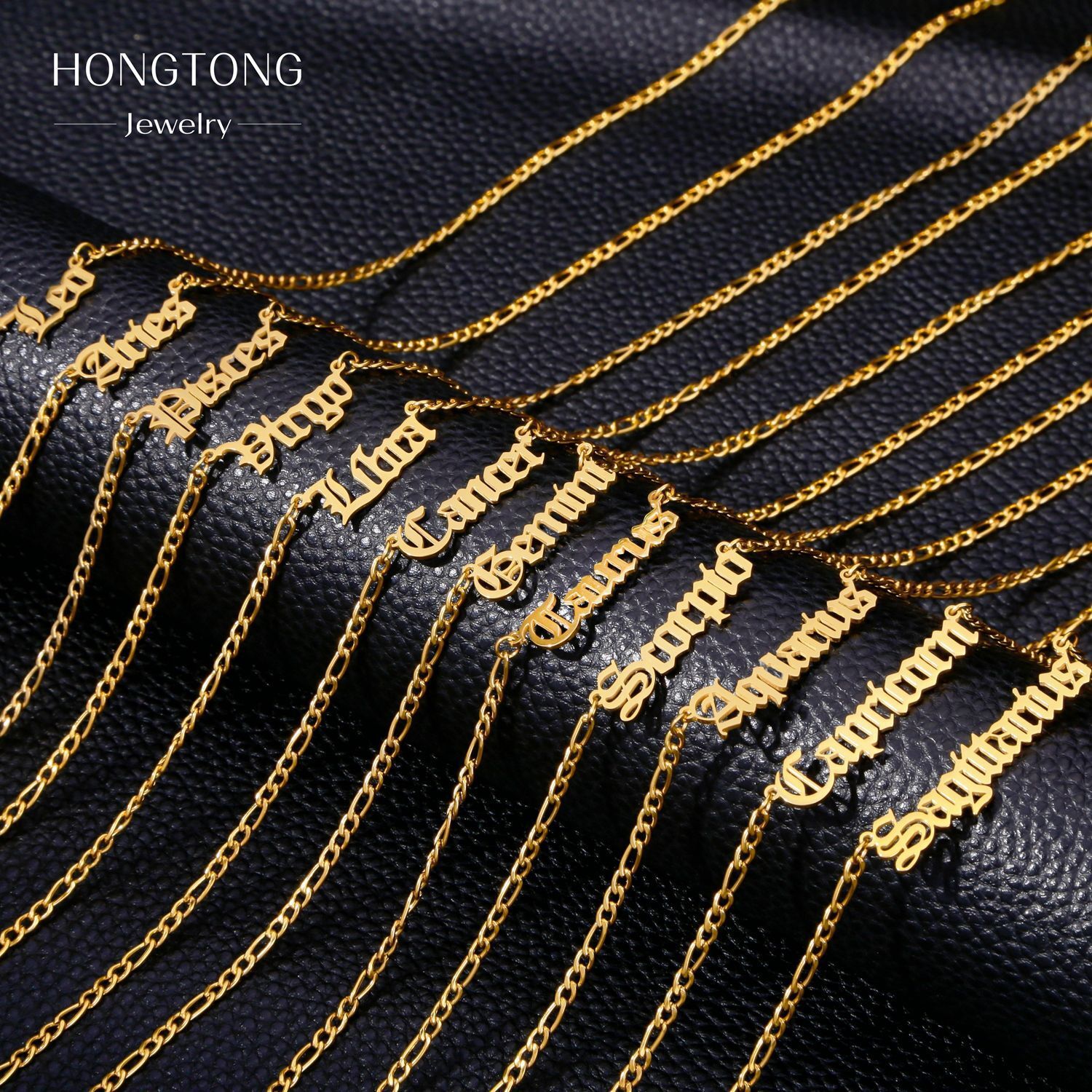 Luxury Jewelry Designer Jewelry Cross-border 18K Chain 12 Zodiac Ancient Letters Men And Women Stainless Steel Vacuum Electroplating Necklace Personal