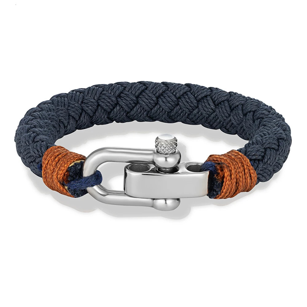 MKENDN Nautical Style Wide Rope Bracelet Fashion Men Stainless Steel Adjustable Shackle Clasp Wrap Bangles Handmade Jewelry Gift 250712