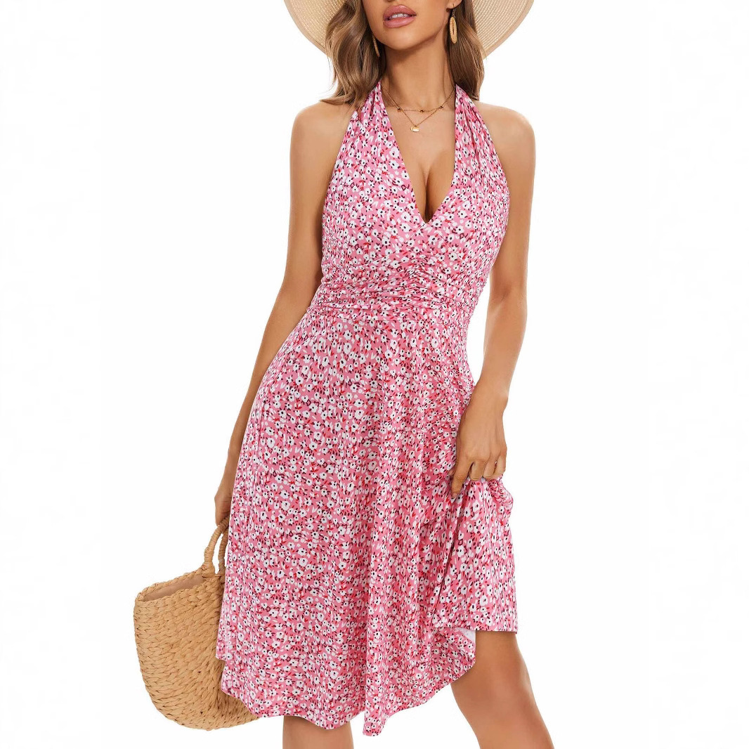 2025 Summer new women's skirt new backless bohemian style elastic waist pleated dress women's vest dress sleeveless new luxury designer wome
