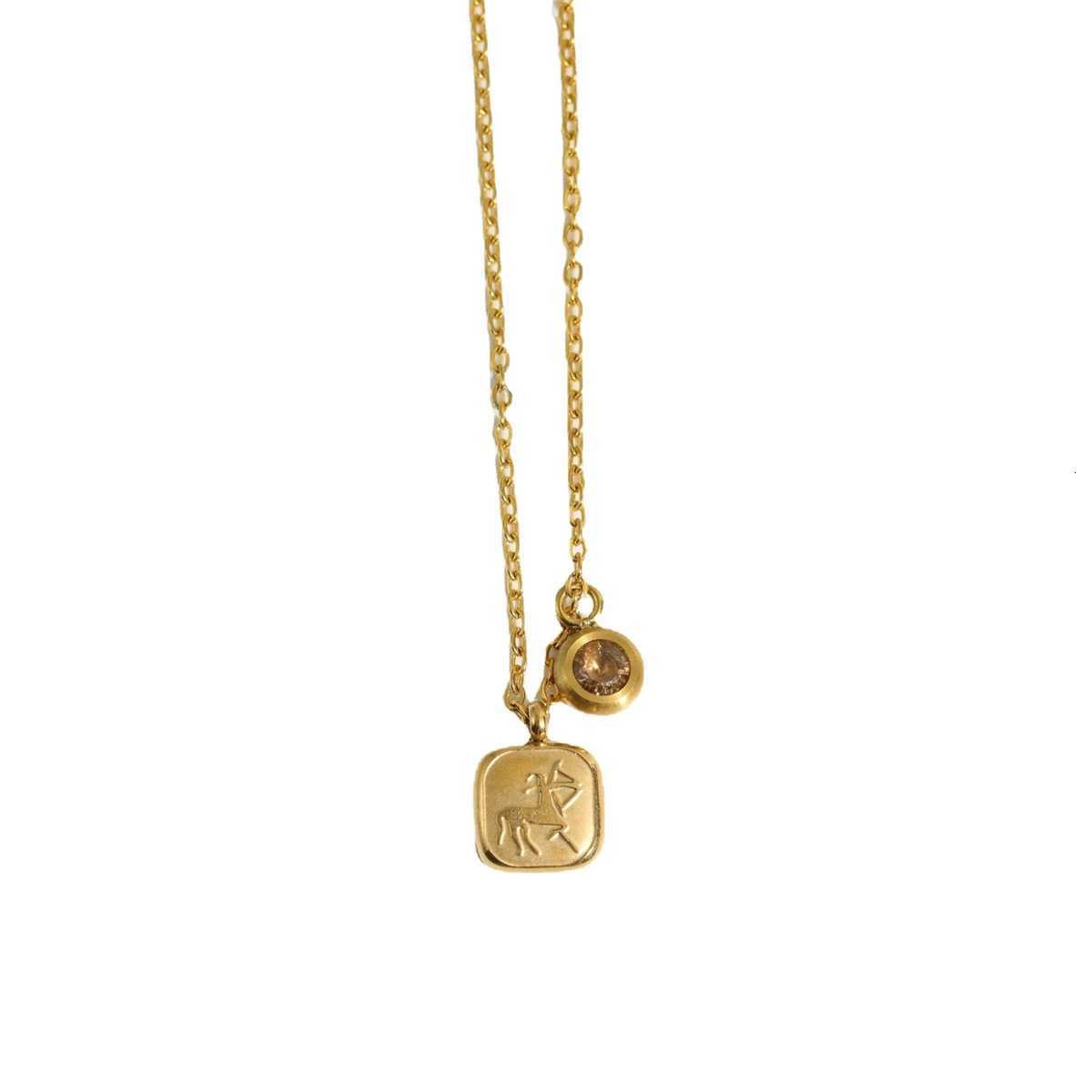 12 Zodiac High Color Neckchain Titanium Steel IC Necklace December Birthday Stone Pendant 18K Gold in Furnace W250712