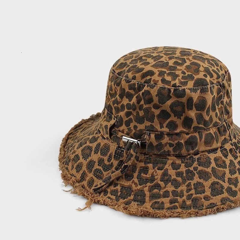 Leopard print fisherman hat for women spring and summer small basin hat large eave thin outdoor sun protection hat 250711