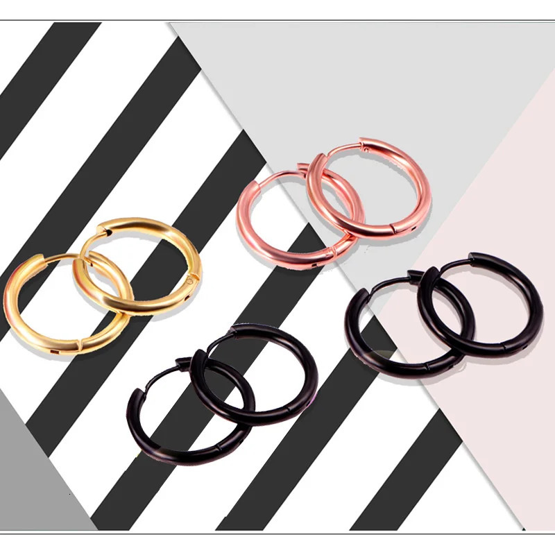 3/50/100pairs Stainless Steel Small Hoop Earrings for Women Men Gold Color Black Circle Thick Ear Ring Huggie Earrings Piercing 250708