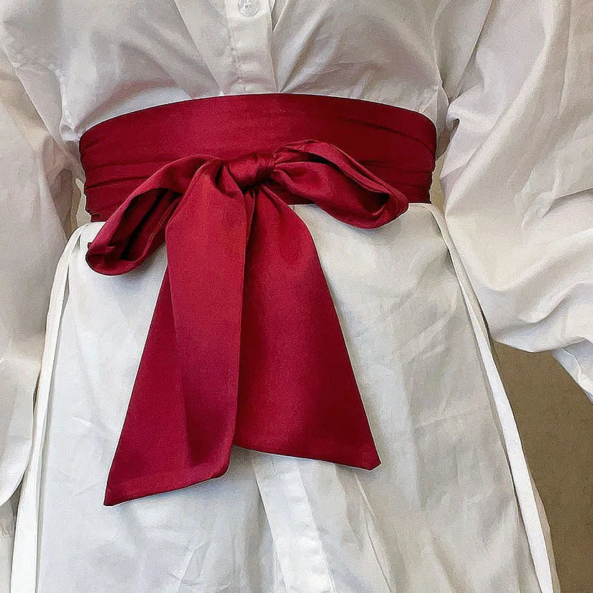 2025 multi-colored silk wide belt ladies casual bow decoration with ice silk waist wrap fashion down coat belt 250707