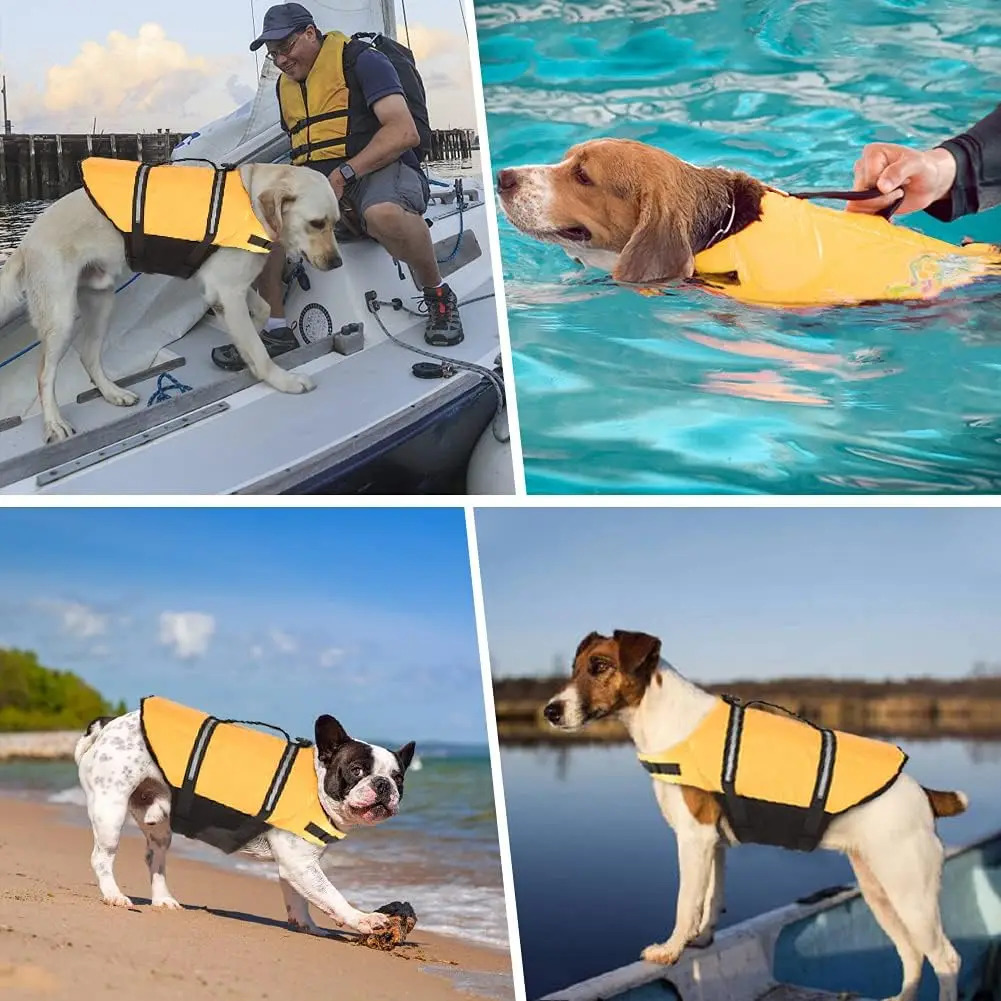 Ripstop Reflective Adjustable Life Jacket for Dogs with Rescue Handle for Swimming 250708