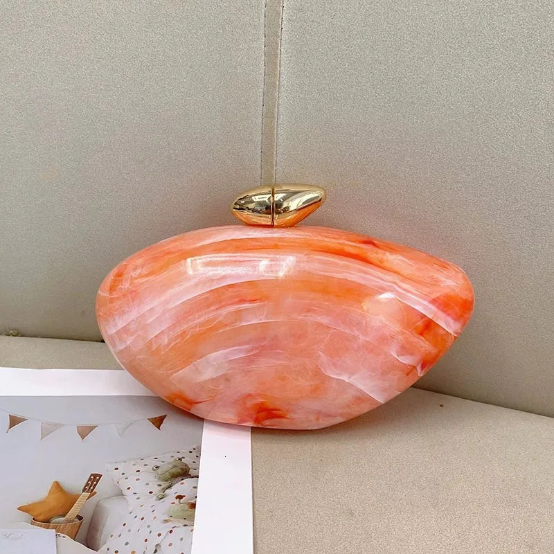 Pearl orange Marble Stylish Women Acrylic Evening Messenger Bag Solid Shell Wedding Party Clutch Purse Dress bag 250708