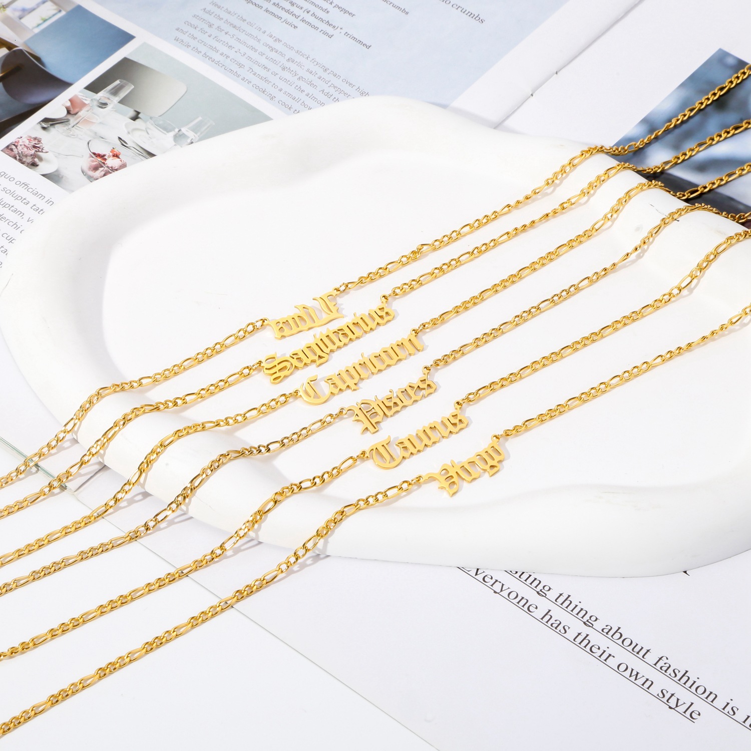 Luxury Jewelry Designer Jewelry Cross-border 18K Chain 12 Zodiac Ancient Letters Men And Women Stainless Steel Vacuum Electroplating Necklace Personal