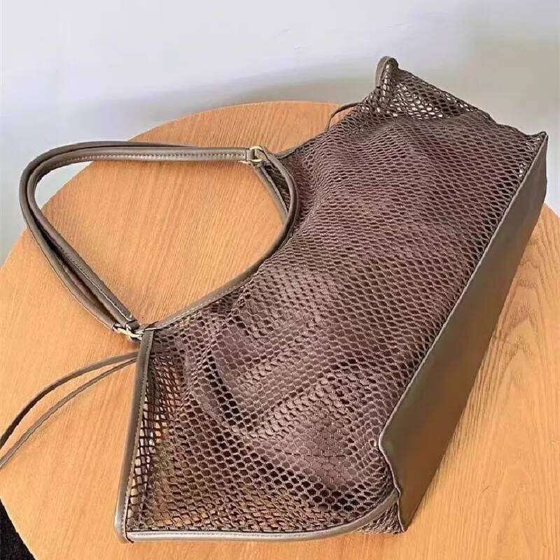 Women Large Capacity Mesh Travel Shoulder Casual Shopper Totes Beach Storage Tote Ladies Handbag Net Bag