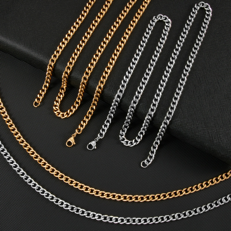 Luxury Jewelry Designer Jewelry Double-sided Chain Stainless Steel Plain Chain Versatile Men's Trendy Titanium Steel Chain Accessory Hip-hop Unis