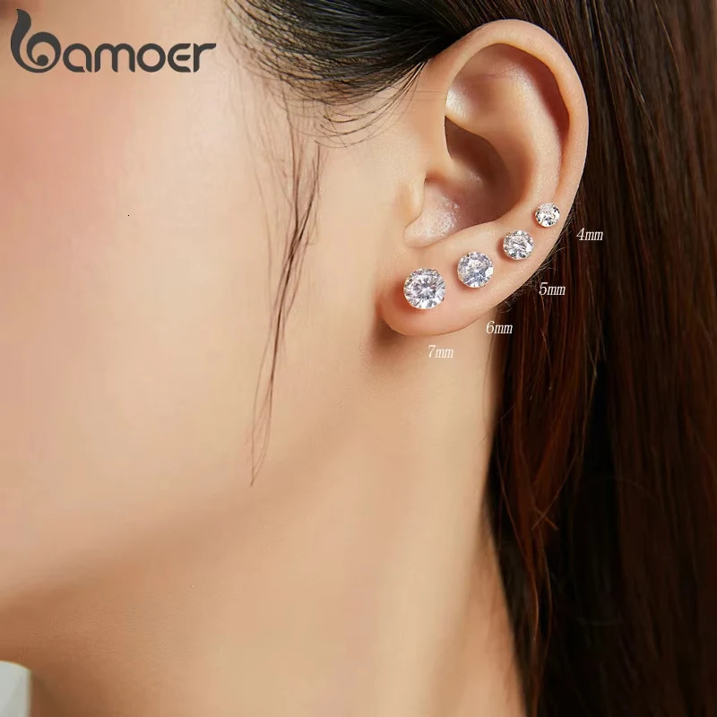 CZ Stud Earrings 925 Sterling Silver Platinum Plated Round Cubic Zirconia Hypoallergenic Earrings 4mm 5mm 6mm 7mm BSE166 250708