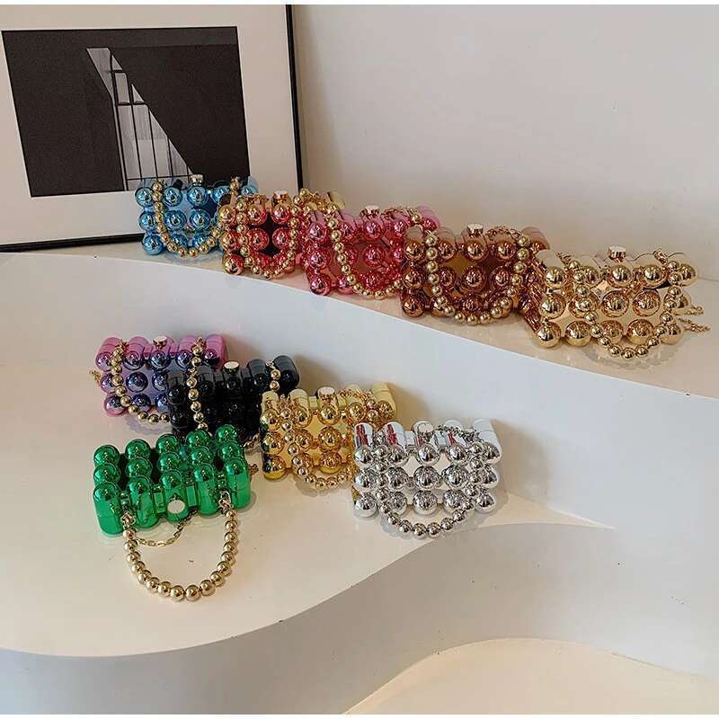 Gold Beaded Chain Banquet Purse Acrylic Cake Box Bag Women Niche Design Creative High-end Brand Elegant Shoulder Handbag