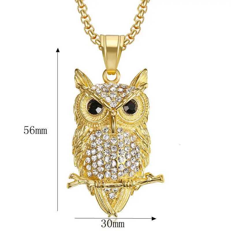 Stainless Steel Titanium Animal Owl Luxury Zircon Hip Hop Pendant Collar Chains Necklace for Men Women Couple Gift Jewel W250712