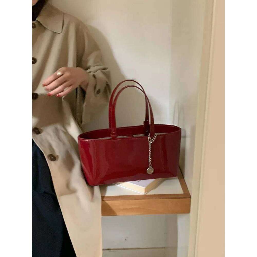 Whiterm Retro Leather Handbag Autumn Winter New Sle Korean Version Wine Red Single Oulder Underarm Bag Ele Quali