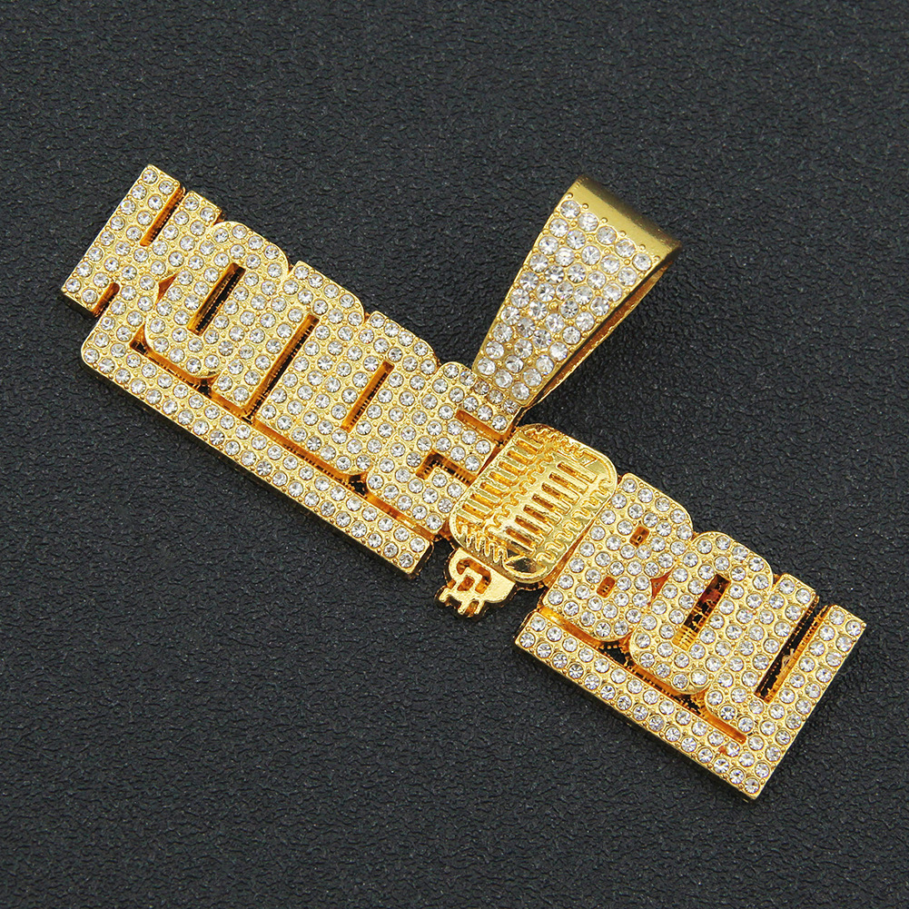 Luxury Jewelry Designer Jewelry Personalized Full Diamond Letter Microphone Splicing Pendant Necklace Hip-hop Cool K-song Rap