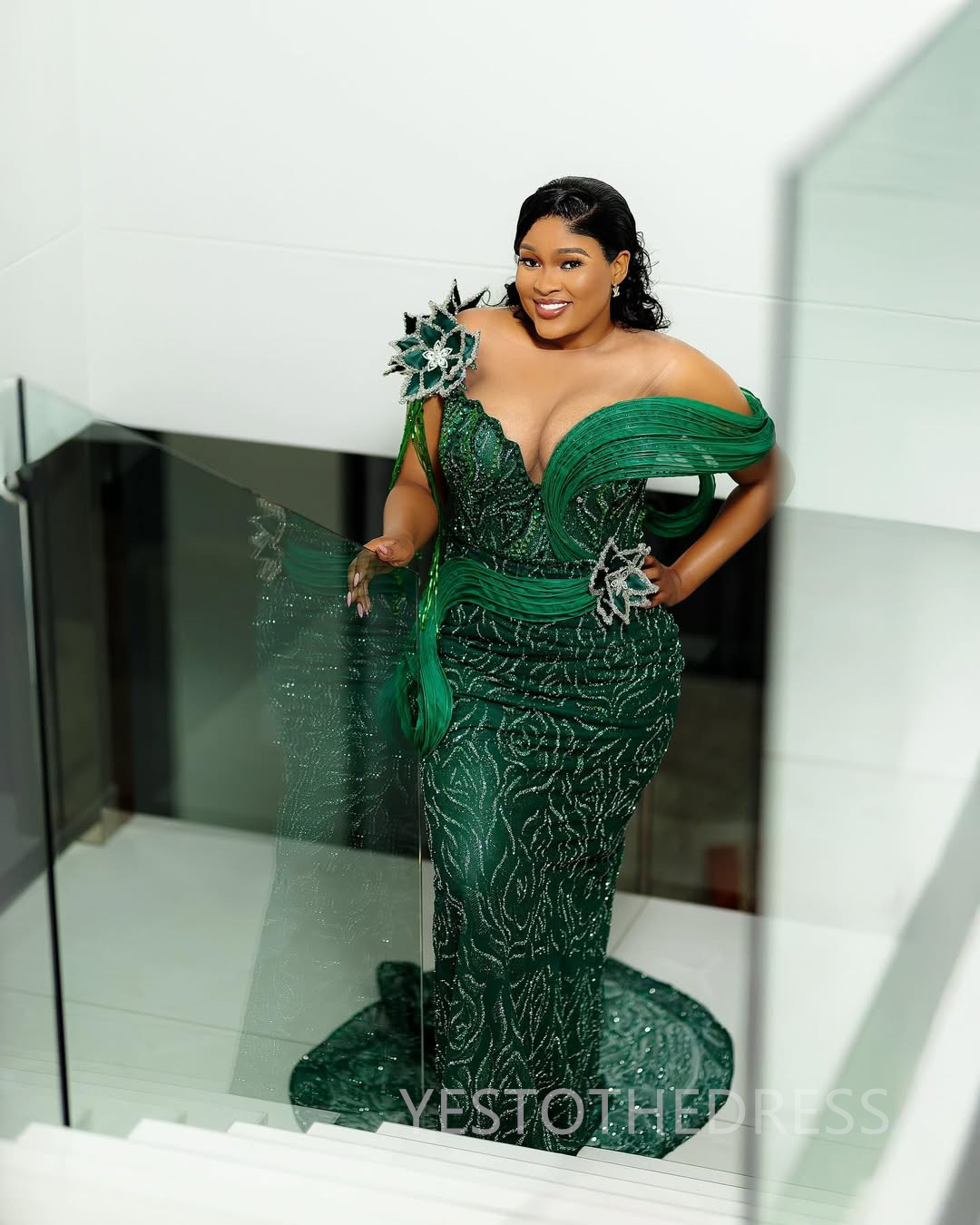 2025 Plus Size Green Aso Ebi Prom Dress African Mermaid Prom Dresses Evening Formal Gowns Sheer Neck Illusion Beaded Lace Birthday Dress Second Recept