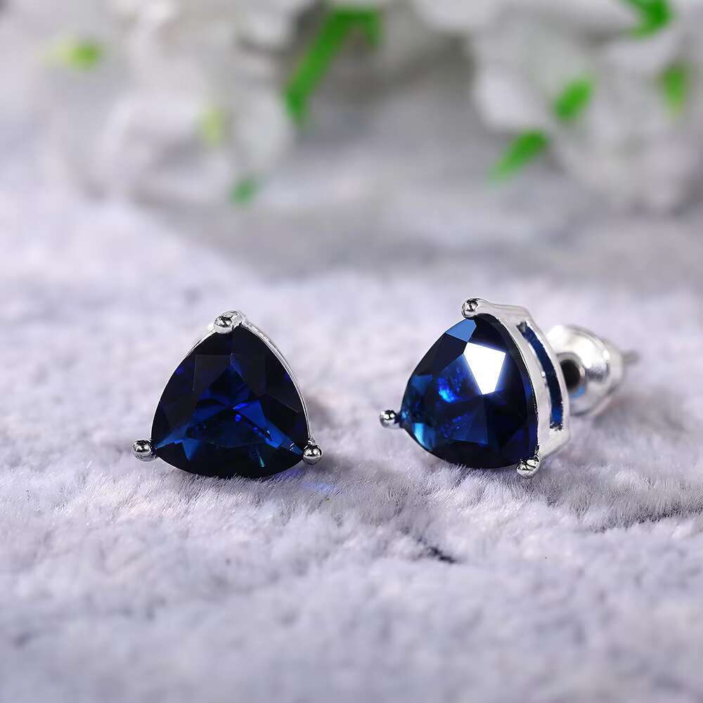 Newly Triangle Design White/Multi/Green/Blue Color Cubic Zirconia Earring for Women Silver Plated Wholesale Stud Earrings