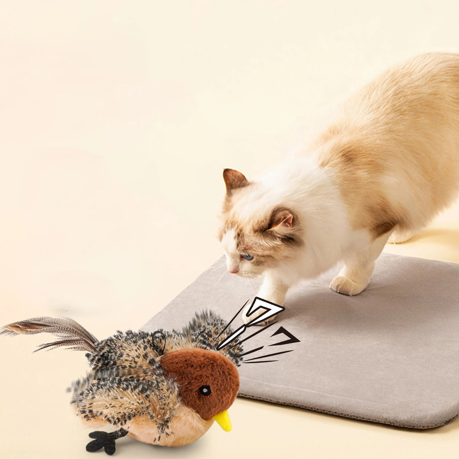 Remote Control Simulated Chirping Bird Toy Plush Chirping Cat Toy Interactive Bird Cat Feather Toy Melodys Chaser For Kitten 250708