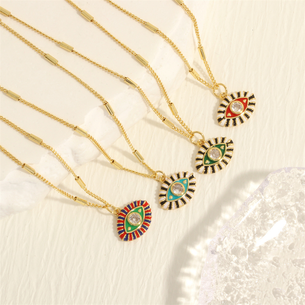 Luxury Jewelry Designer Jewelry Five Senses Eye Jewelry Colorful Oil Drop Devil's Eye Pendant Necklace Inlaid With Zircon Personality Ins Style 1