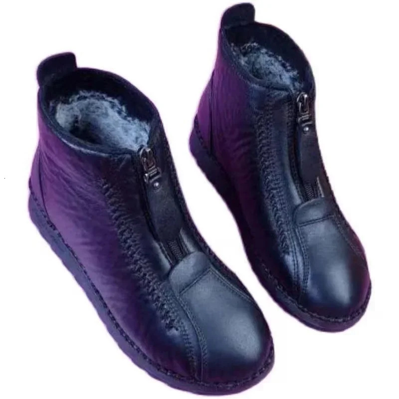 Winter Women Ankle Boots Fashion Warm Mothers Boots Flat-Bottom Comfortable Non Slip Front Zipper Closure Female Footwear 250707